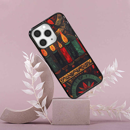 iPhone 15 Pro Max Case — Kwanzaa Kinara Pattern Seamless Repeat African, Custom Printed Phone Case