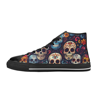KIDS' Day Of Dead Sugar Skull High Top Canvas Y2K Custom Sneakers
