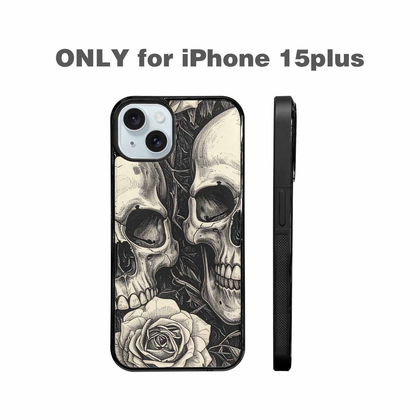 iPhone 15 Plus Case — 20 Skulls Overlapping Seamless Tileable Pattern, Custom Designed Case Cover