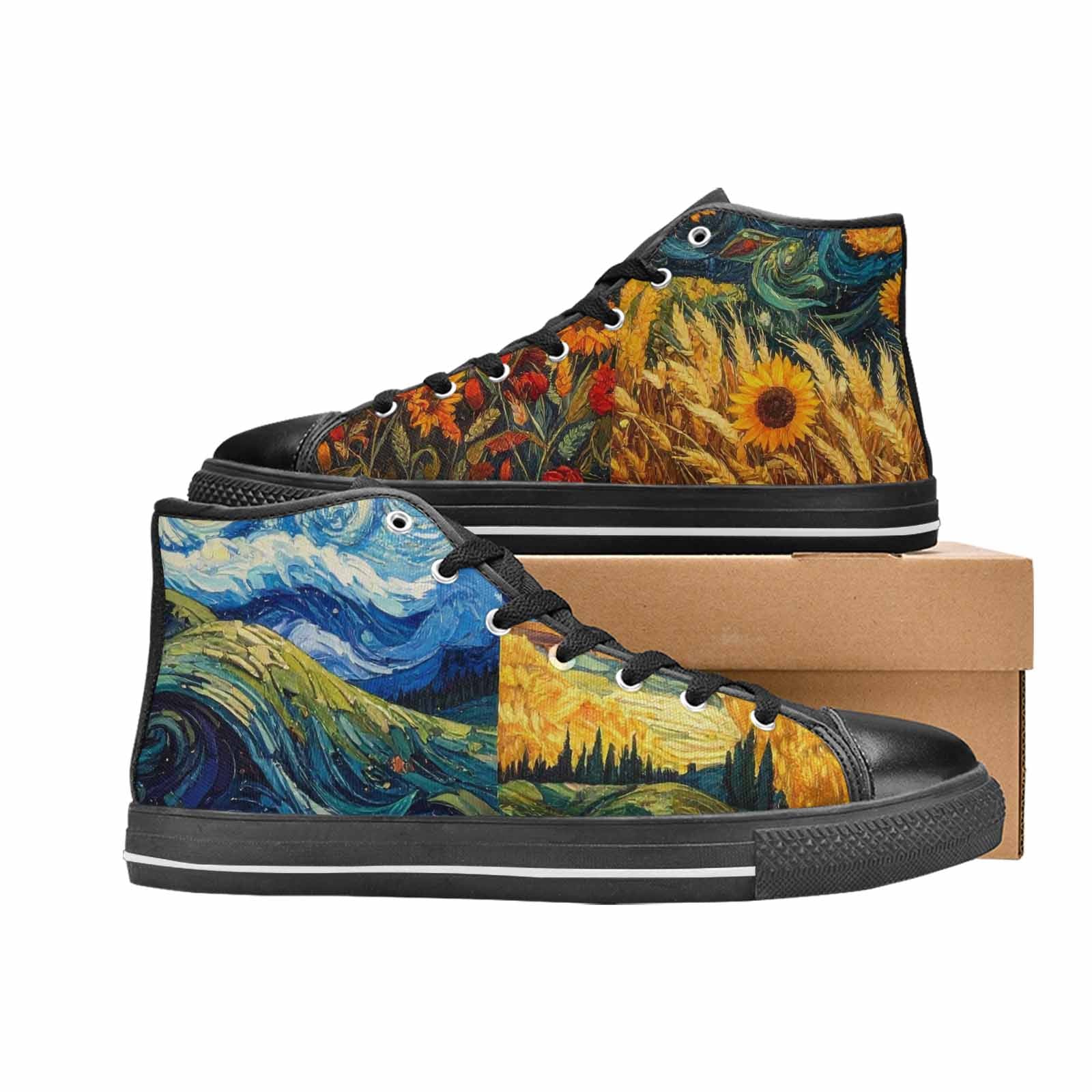 MEN'S Van Gogh-Style Swirl High Top Canvas Surreal Sneakers