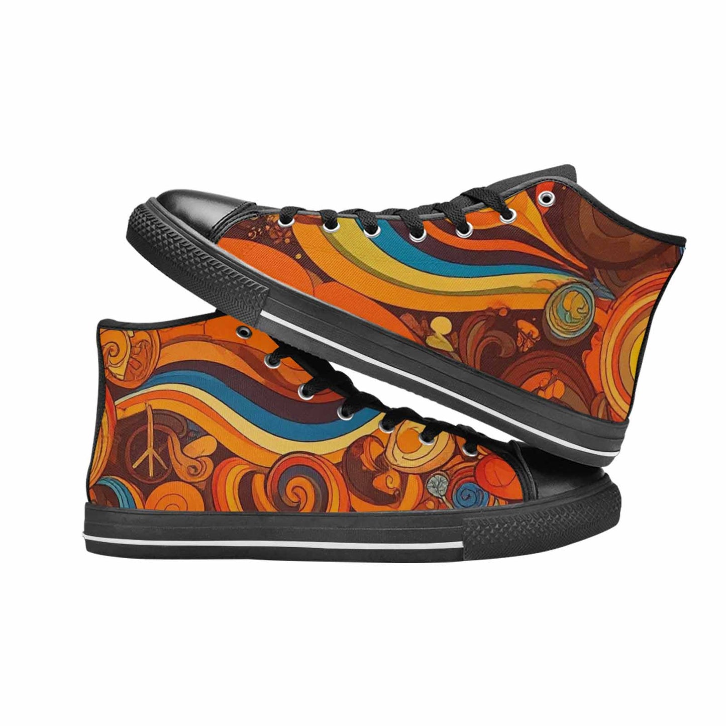 WOMEN'S Groovy 70S Peace High Top Canvas Dark Academia Custom Shoes