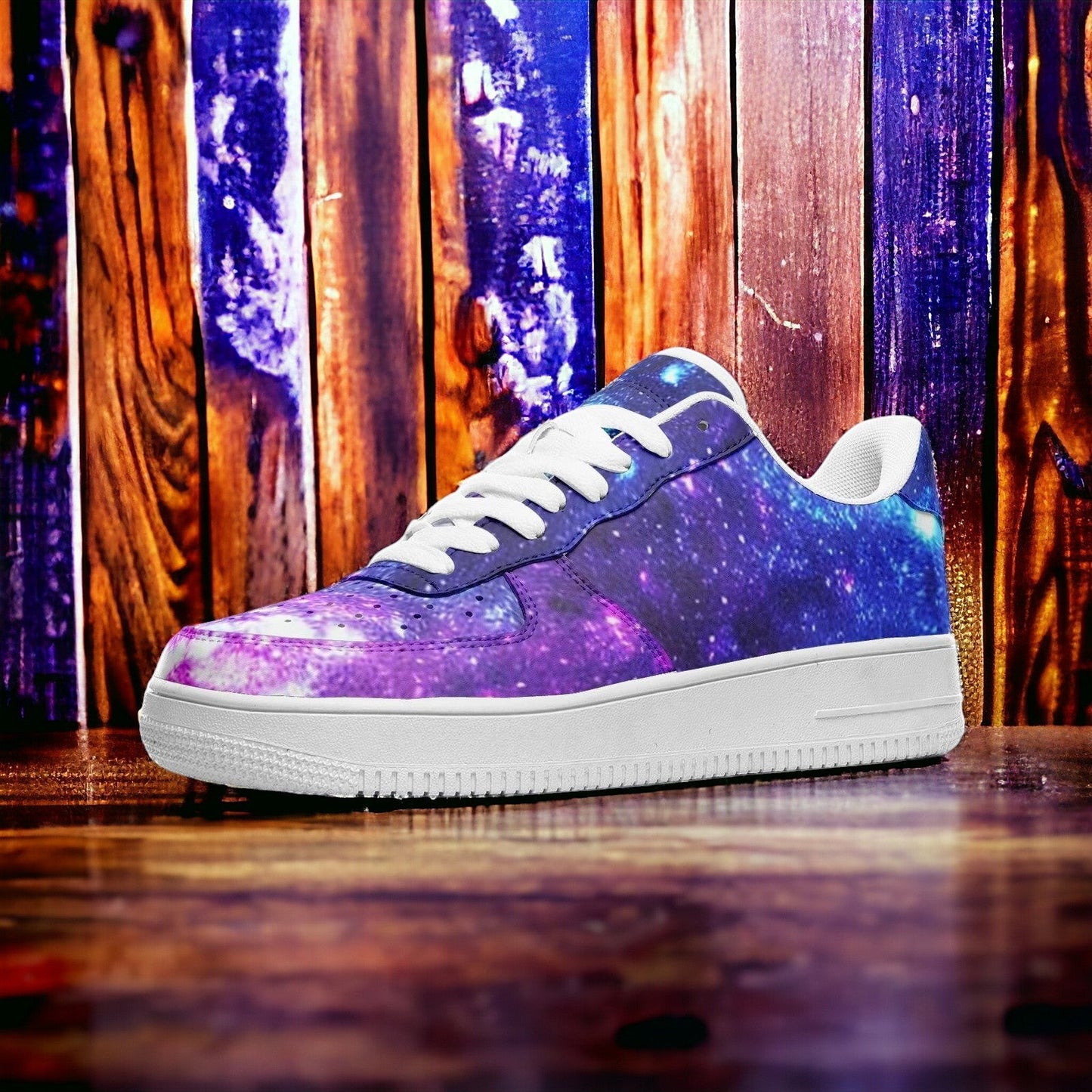 Custom Galaxy Art low-top leather sneakers with bold all-over art — Freaky Shoes