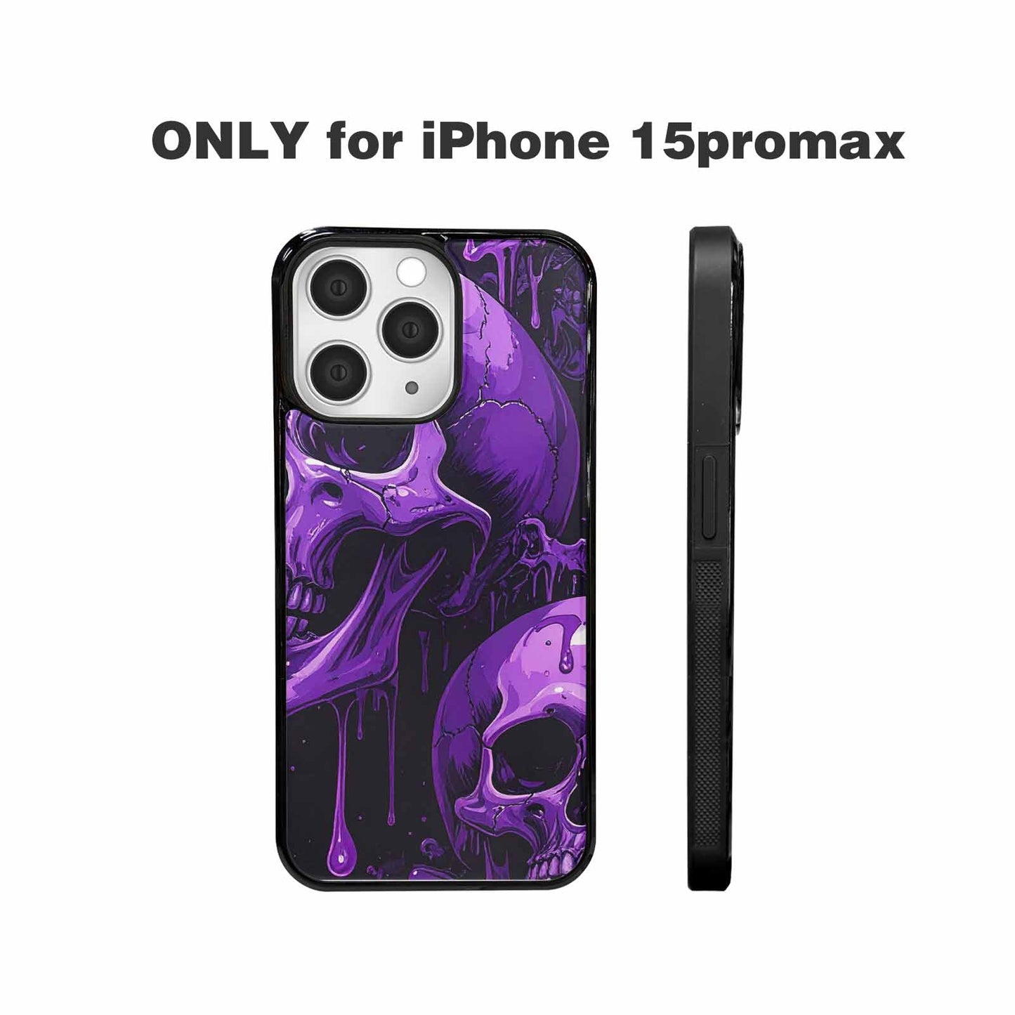 iPhone 15 Pro Max Case — Monochrome Purple Skeletons Neon Drip Melting, Custom Art Phone Cover