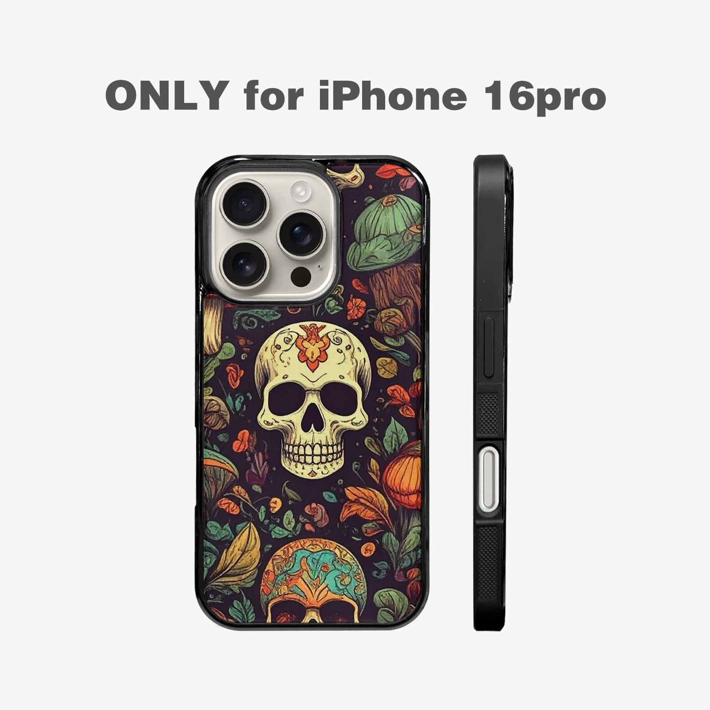iPhone 16 Pro Case — Mushrooms And Skulls, Custom Phone Case