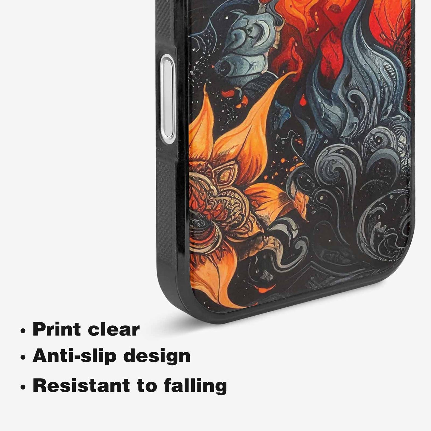 iPhone 16 Case — Flame Burst Black Red Ink Flame, Custom Phone Case