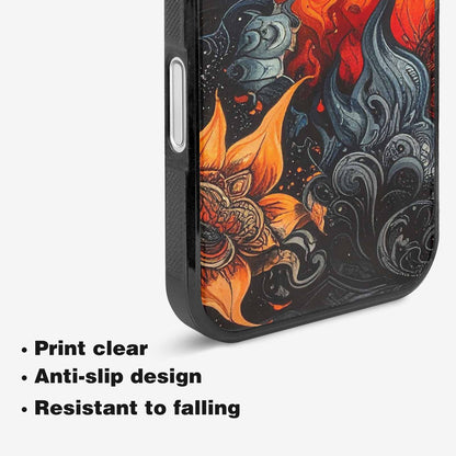 iPhone 16 Case — Flame Burst Black Red Ink Flame, Custom Phone Case