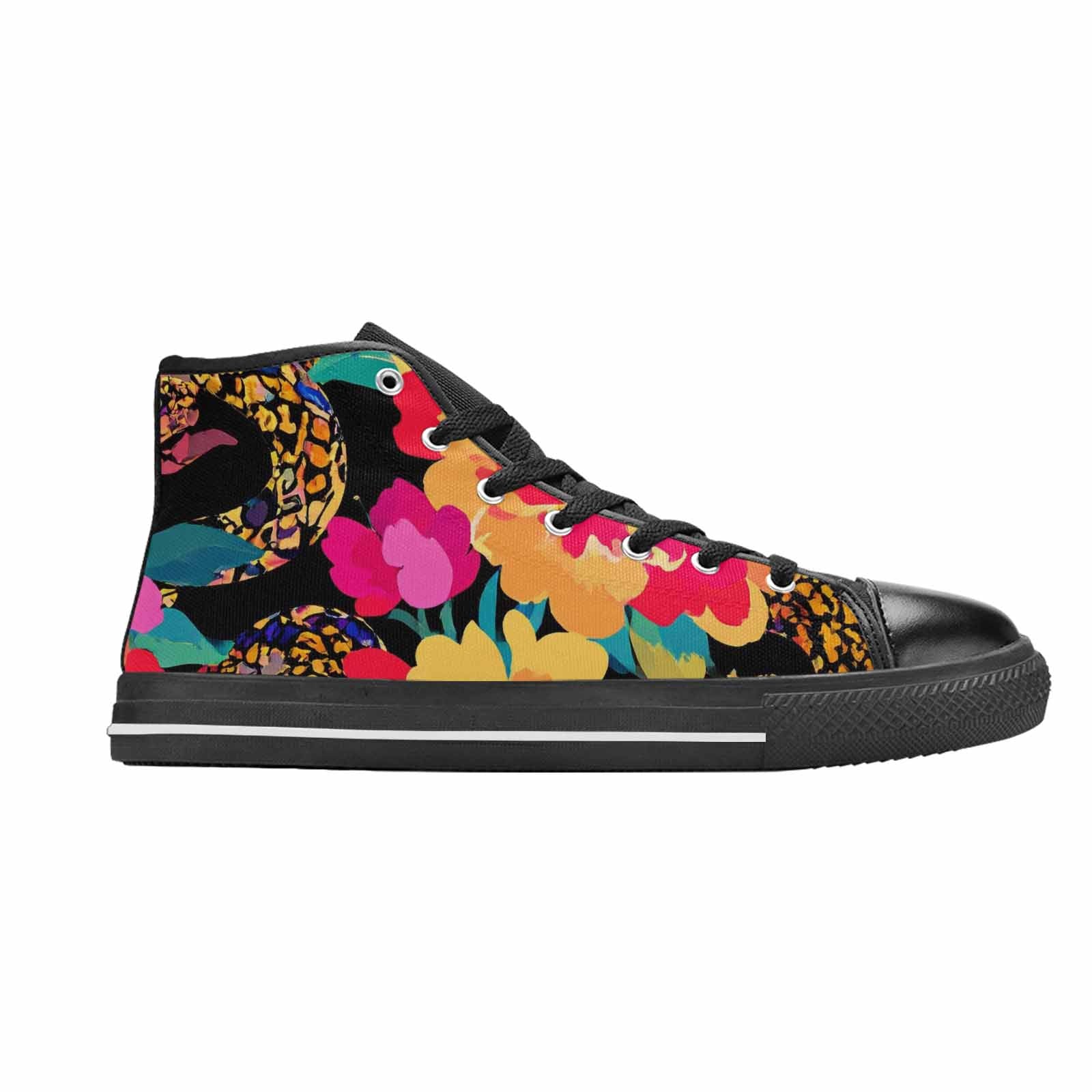 MEN'S Floral Snake Print High Top Canvas Cottagecore Custom Shoes