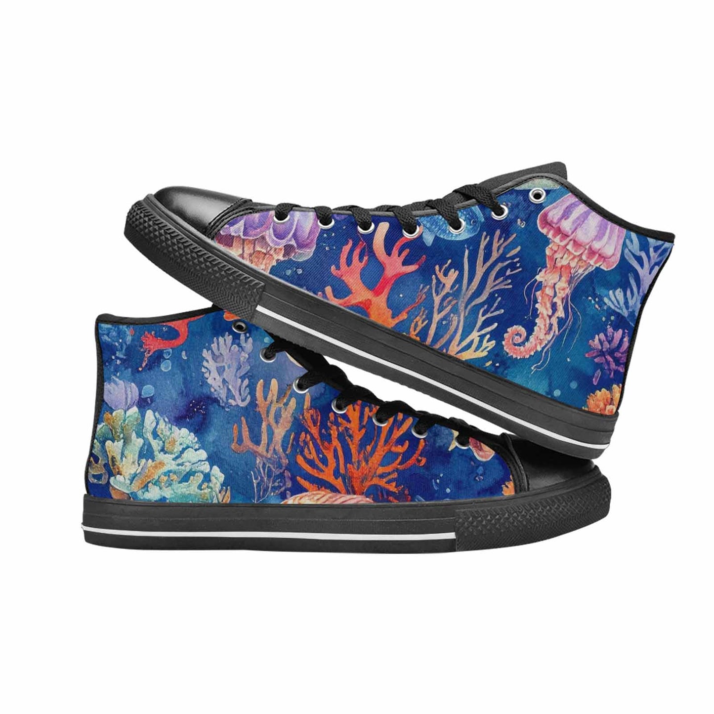 MEN'S Fish Scale Coral High Top Canvas Wallpaper Art Sneakers