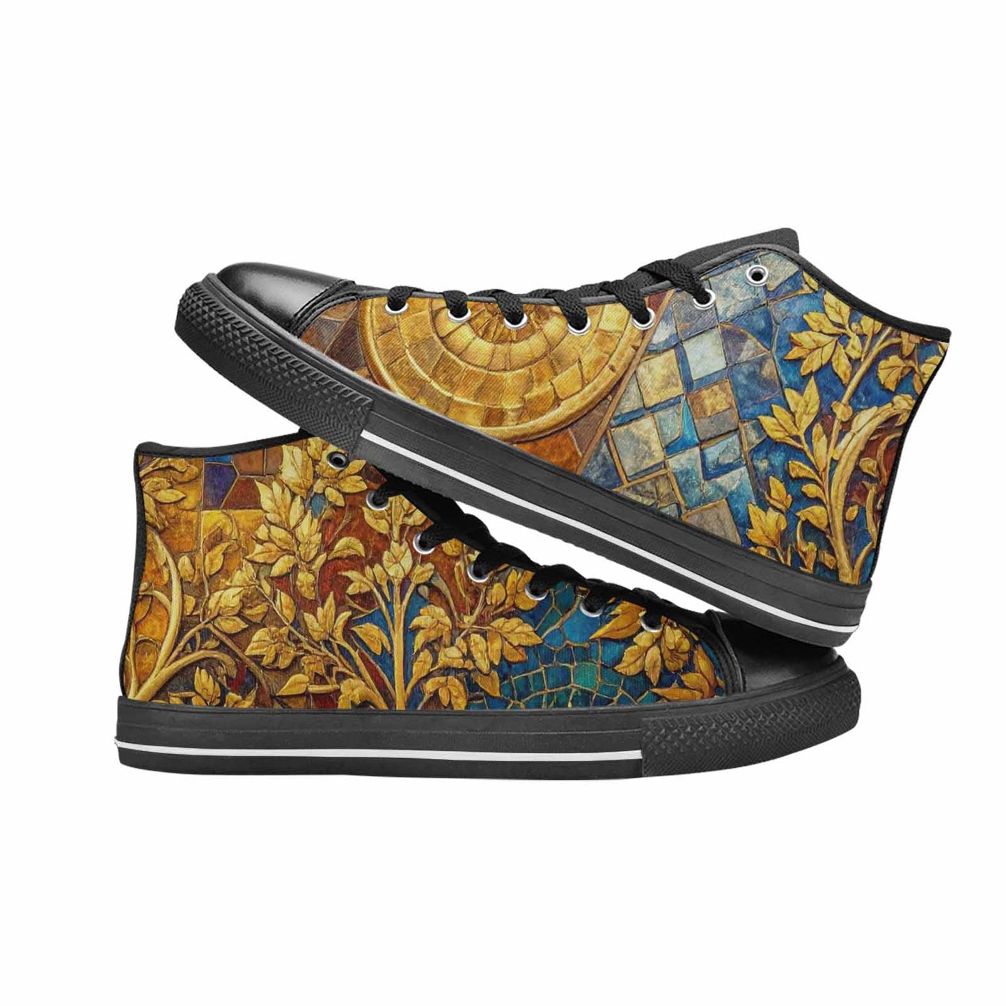 WOMEN'S Klimt-Style Gold Leaf High Top Canvas Cottagecore Sneakers