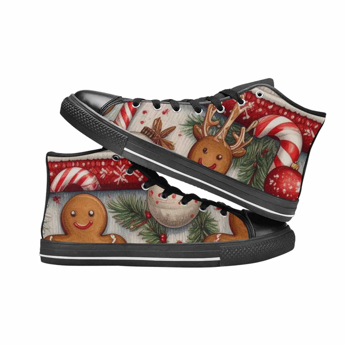WOMEN'S Christmas Holly Snowflake High Top Canvas Grunge Custom Sneakers