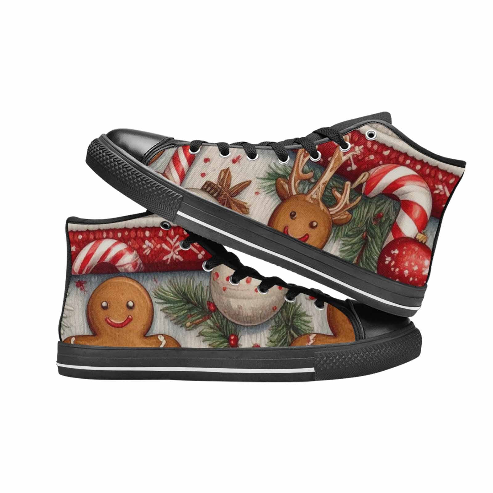 WOMEN'S Christmas Holly Snowflake High Top Canvas Grunge Custom Sneakers