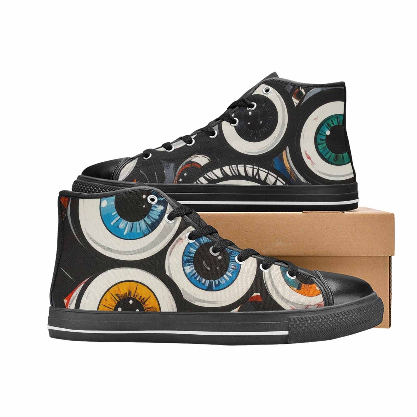 MEN'S Googly Cartoon Eyeballs High Top Canvas Surreal Custom Sneakers