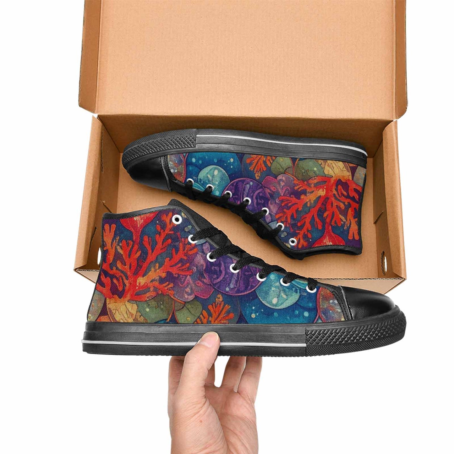 MEN'S Fish Scale Coral High Top Canvas Wallpaper Art Custom Sneakers