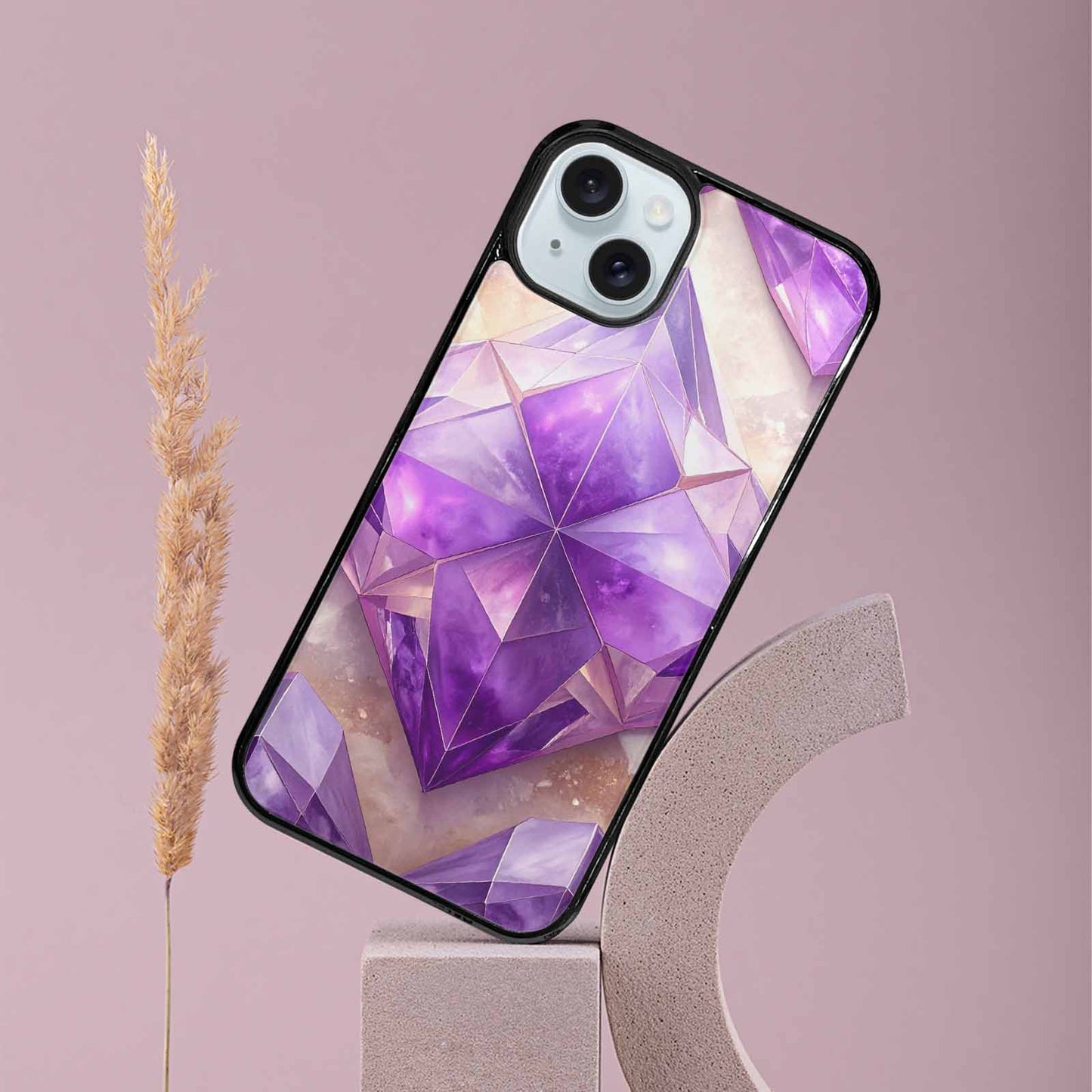 iPhone 15 Plus Case — Amethyst Crystal Art Pattern, Custom Made Phone Cover