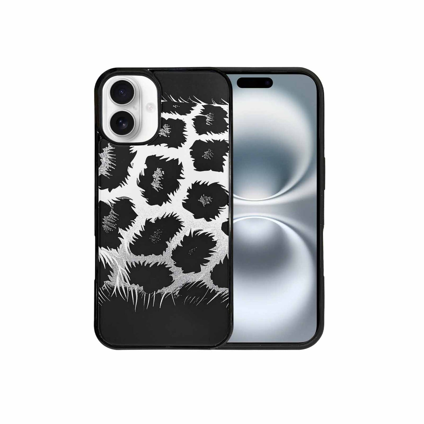 iPhone 16 Plus Case — Leopard Print Black And White Style, Custom Designed Case Cover
