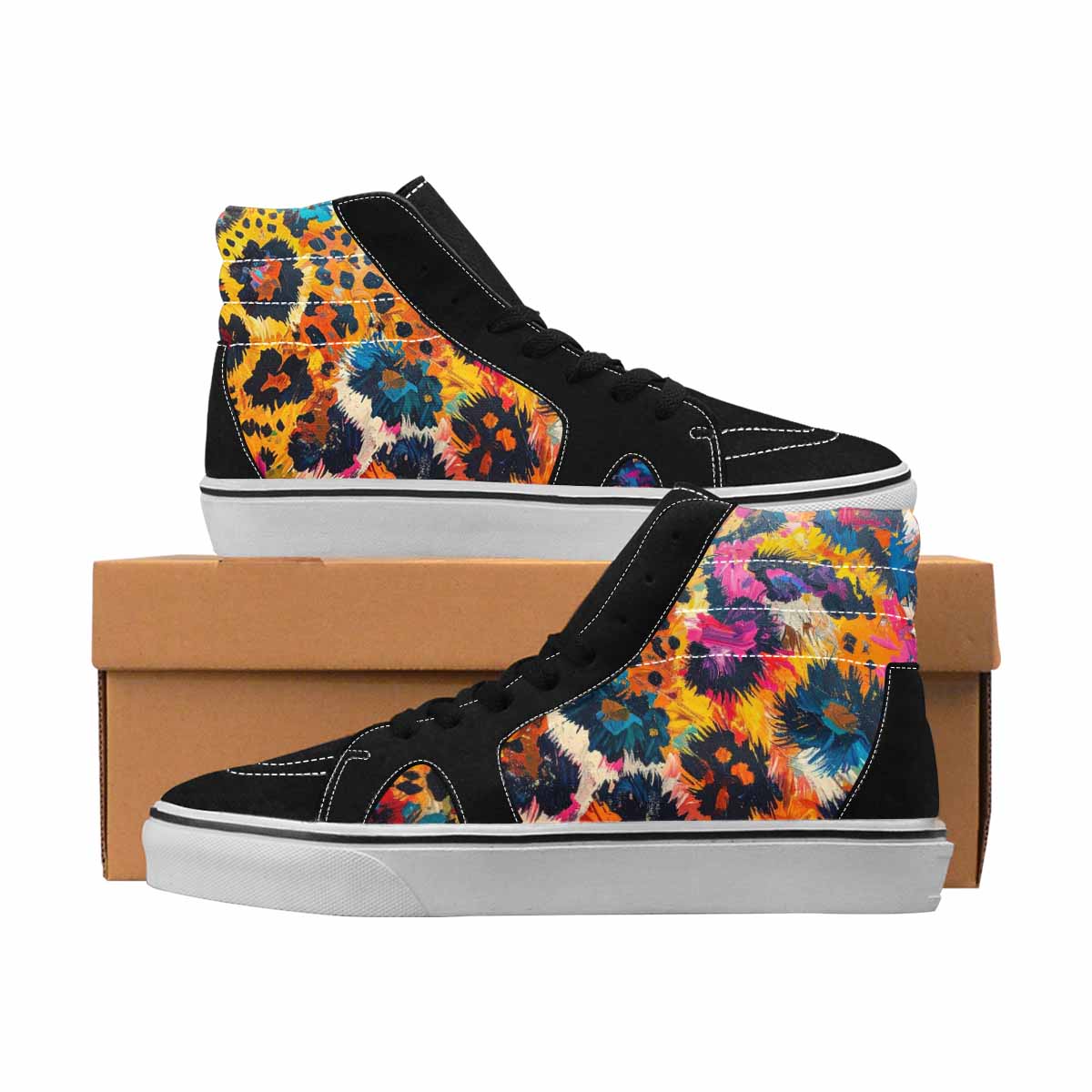 MEN'S Leopard Full Color High Top Canvas Made To Order Dark Academia Custom Printed Shoes
