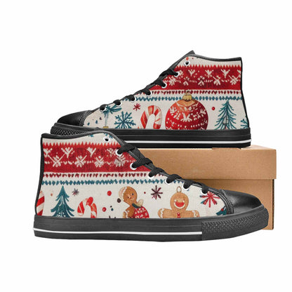 WOMEN'S Christmas Holly Snowflake High Top Canvas Wallpaper Art Custom Sneakers