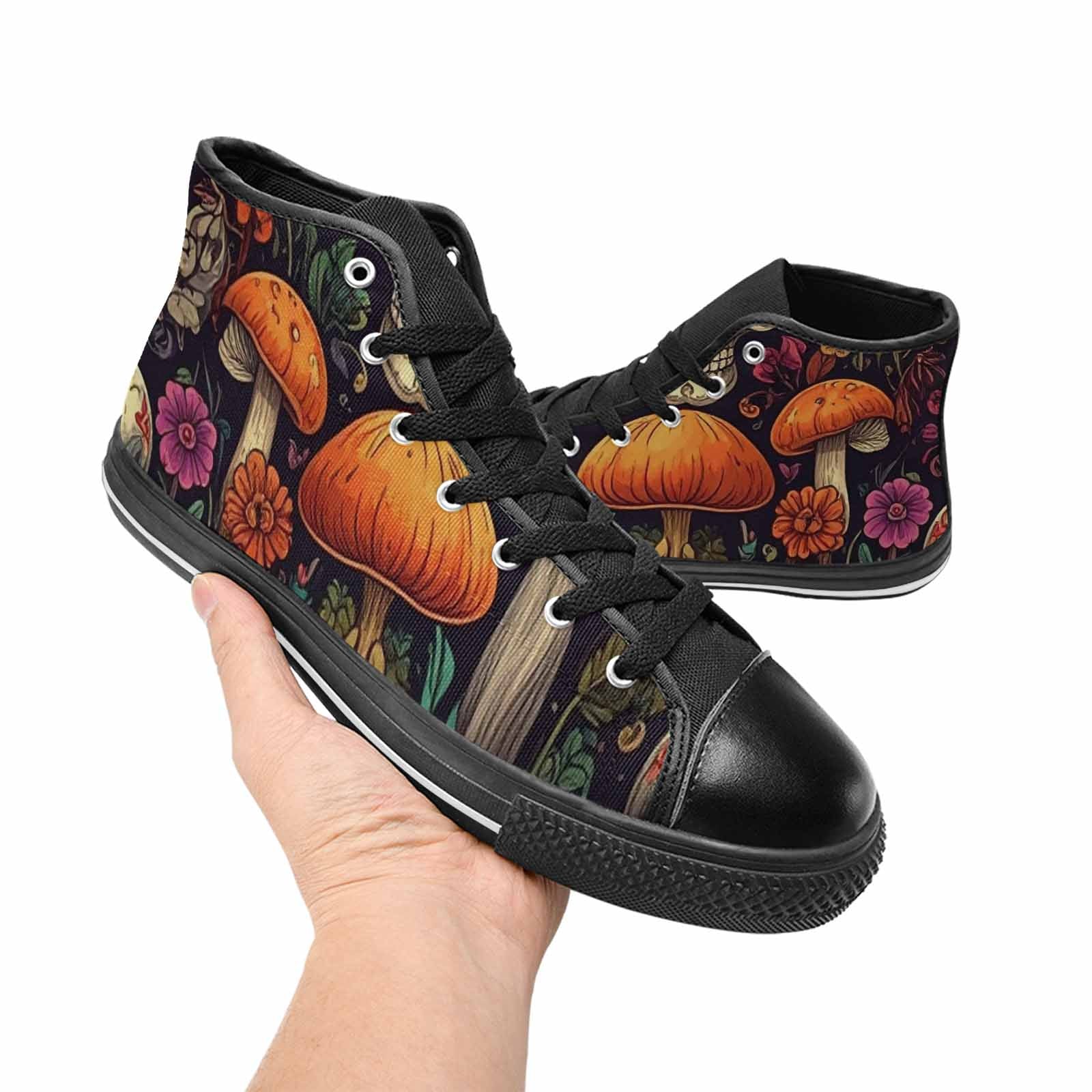 WOMEN'S Mushrooms And Skulls High Top Canvas Dark Academia Sneakers