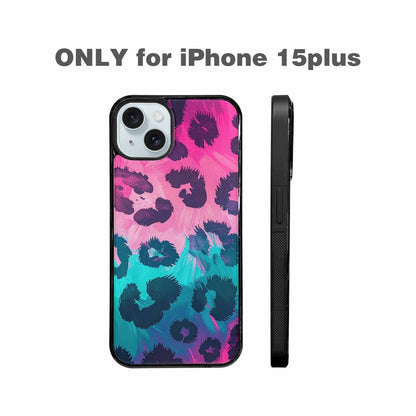 iPhone 15 Plus Case — Leopard Neon Pink Teal Airbrush, Original Design Phone Case