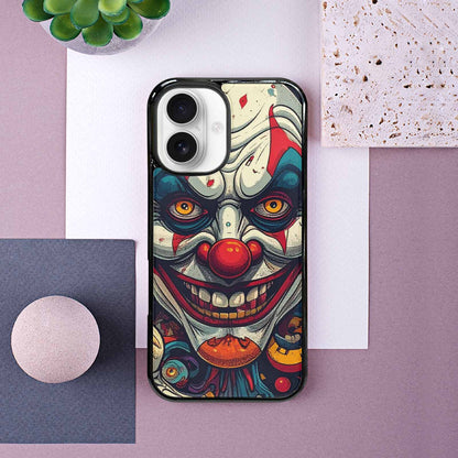 iPhone 16 Case — Evil Circus Heads Faces Overlapping Patterns, Custom Printed Phone Case