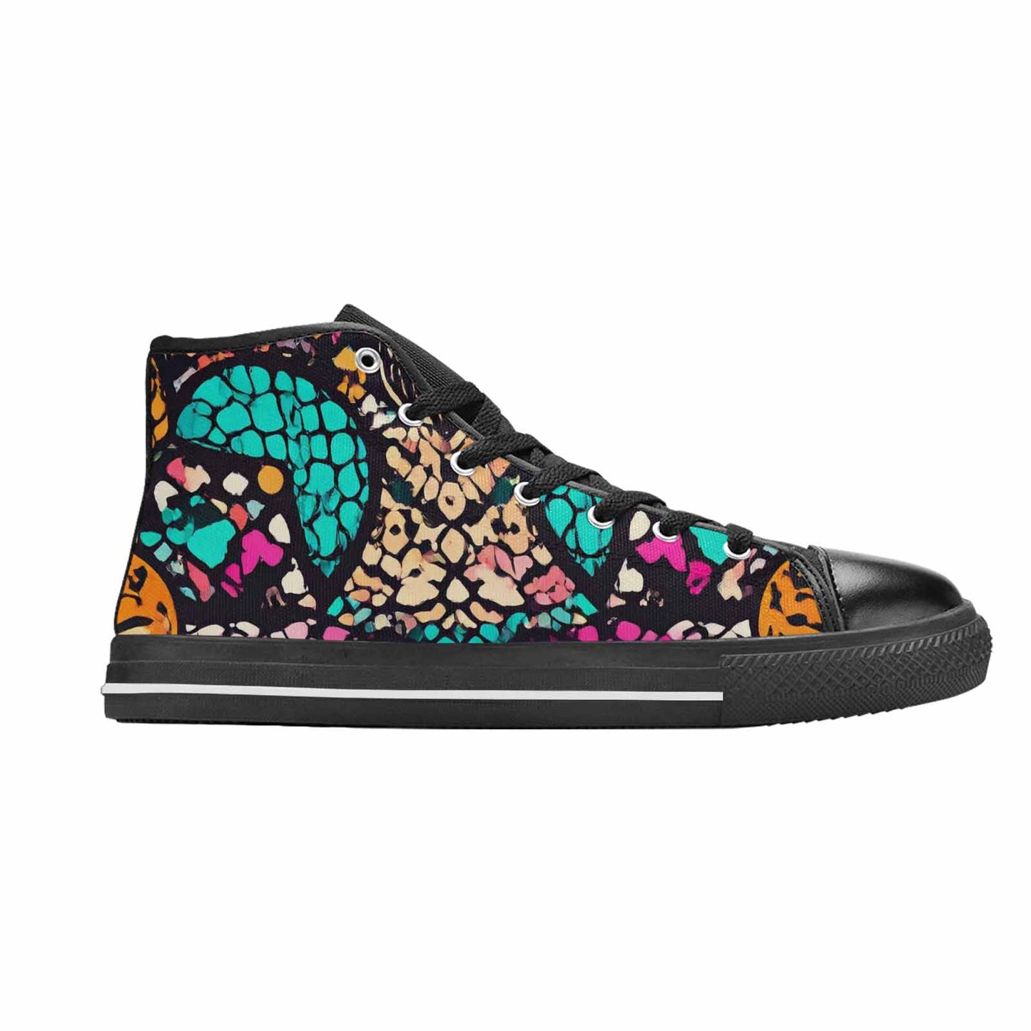 WOMEN'S Snake Print Skull High Top Canvas Vibrant Chaos Custom Shoes
