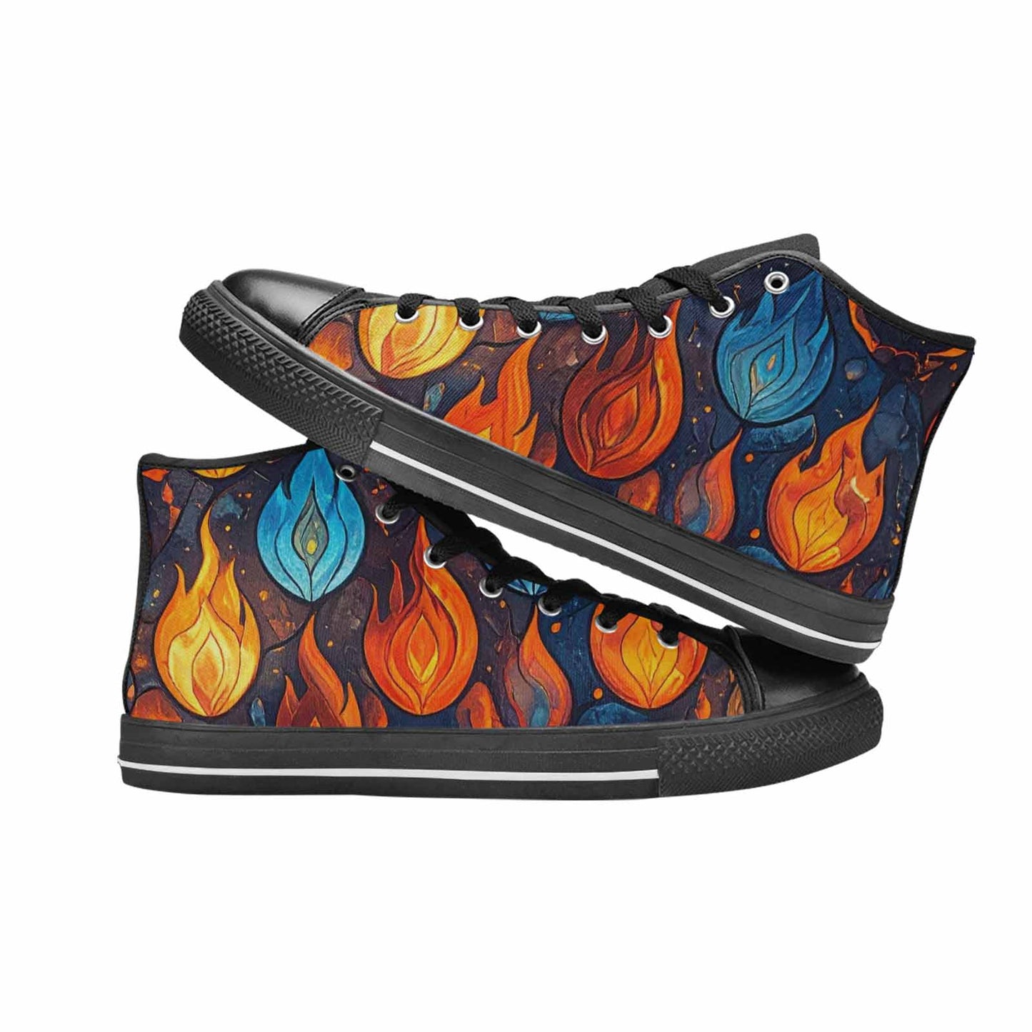 WOMEN'S Fire Flame High Top Canvas Vibrant Chaos Custom Shoes