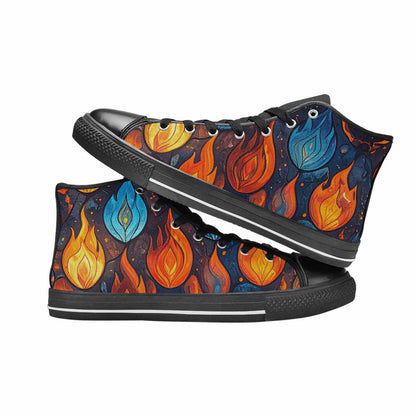 WOMEN'S Fire Flame High Top Canvas Vibrant Chaos Custom Shoes