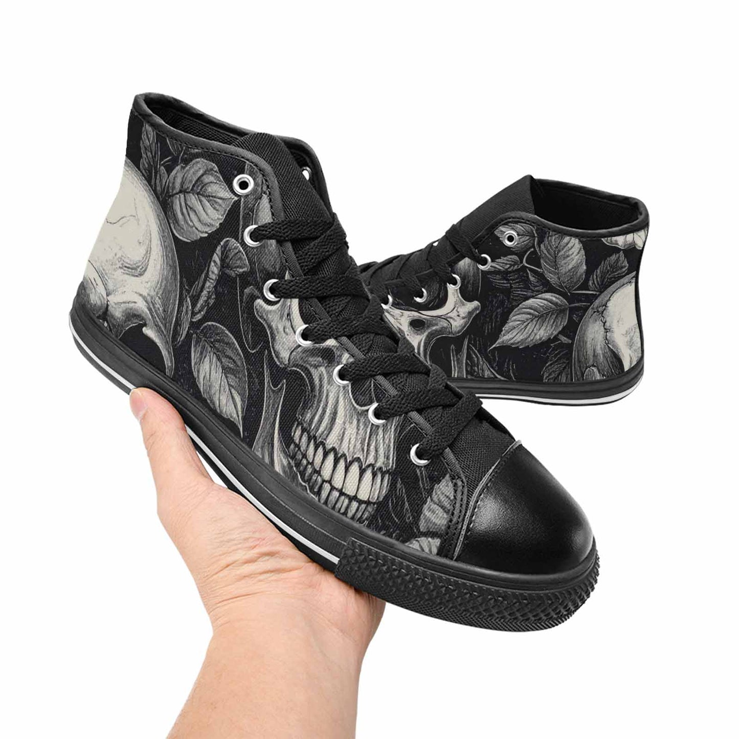 MEN'S Skulls Roses Black Ink High Top Canvas Grunge Sneakers