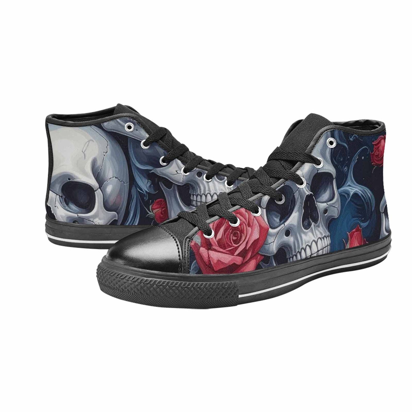 MEN'S Skulls Roses Chrome Airbrush High Top Canvas Grunge Custom Sneakers