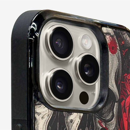 iPhone 15 Pro Max Case — Skull And Roses Black Red Ink, Customized Protective Case