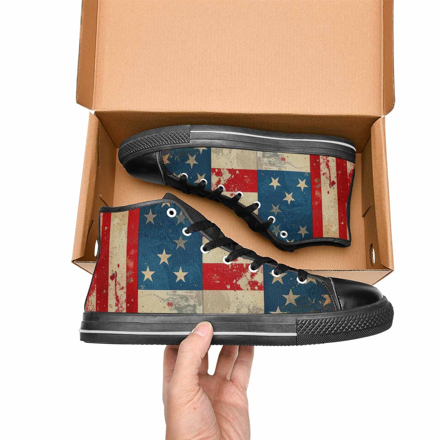 MEN'S American Flag Stars High Top Canvas Y2K Custom Shoes