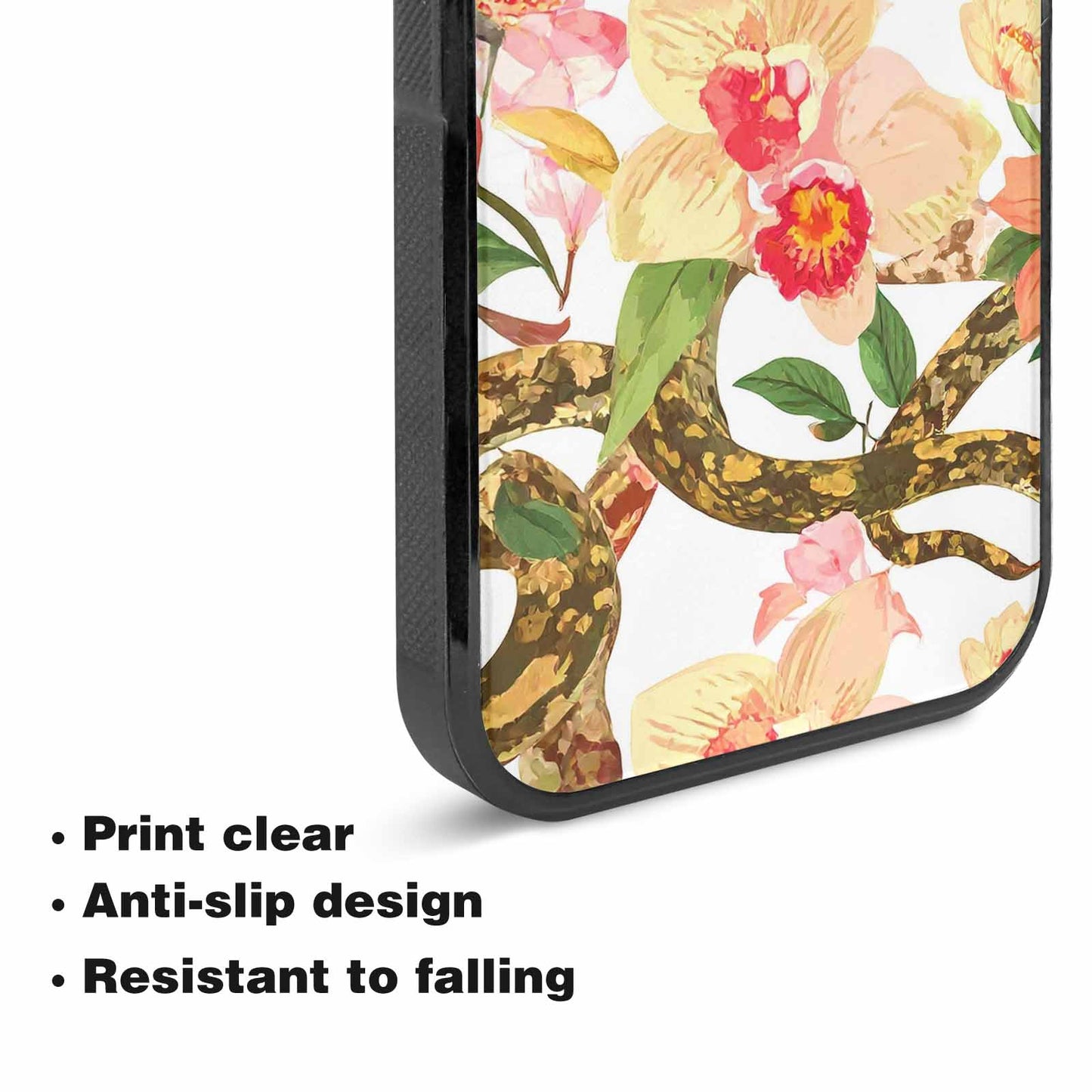 iPhone 15 Plus Case — Floral Snake Print, Custom Designed Case Cover