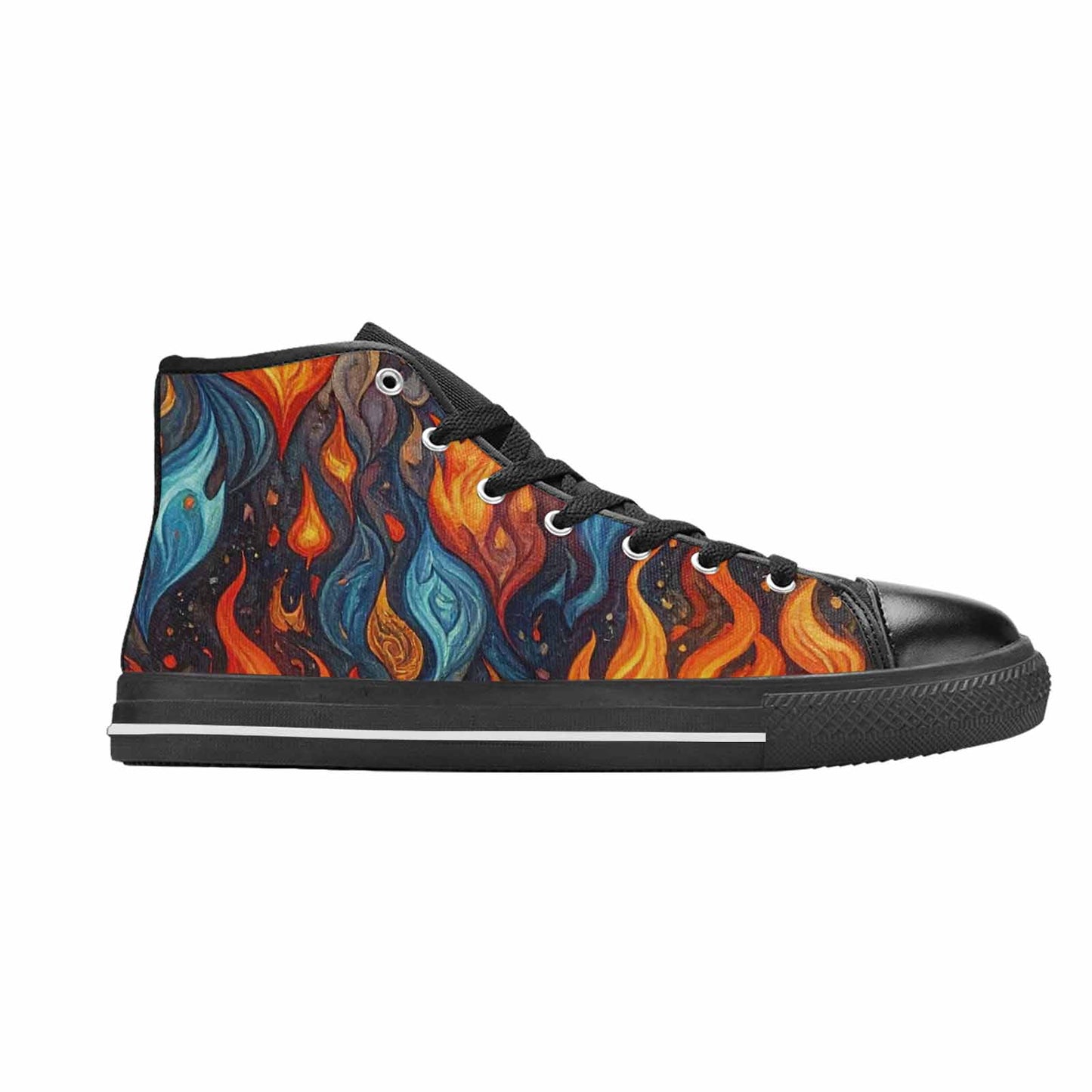 WOMEN'S Fire Flame High Top Canvas Vibrant Chaos Custom Sneakers