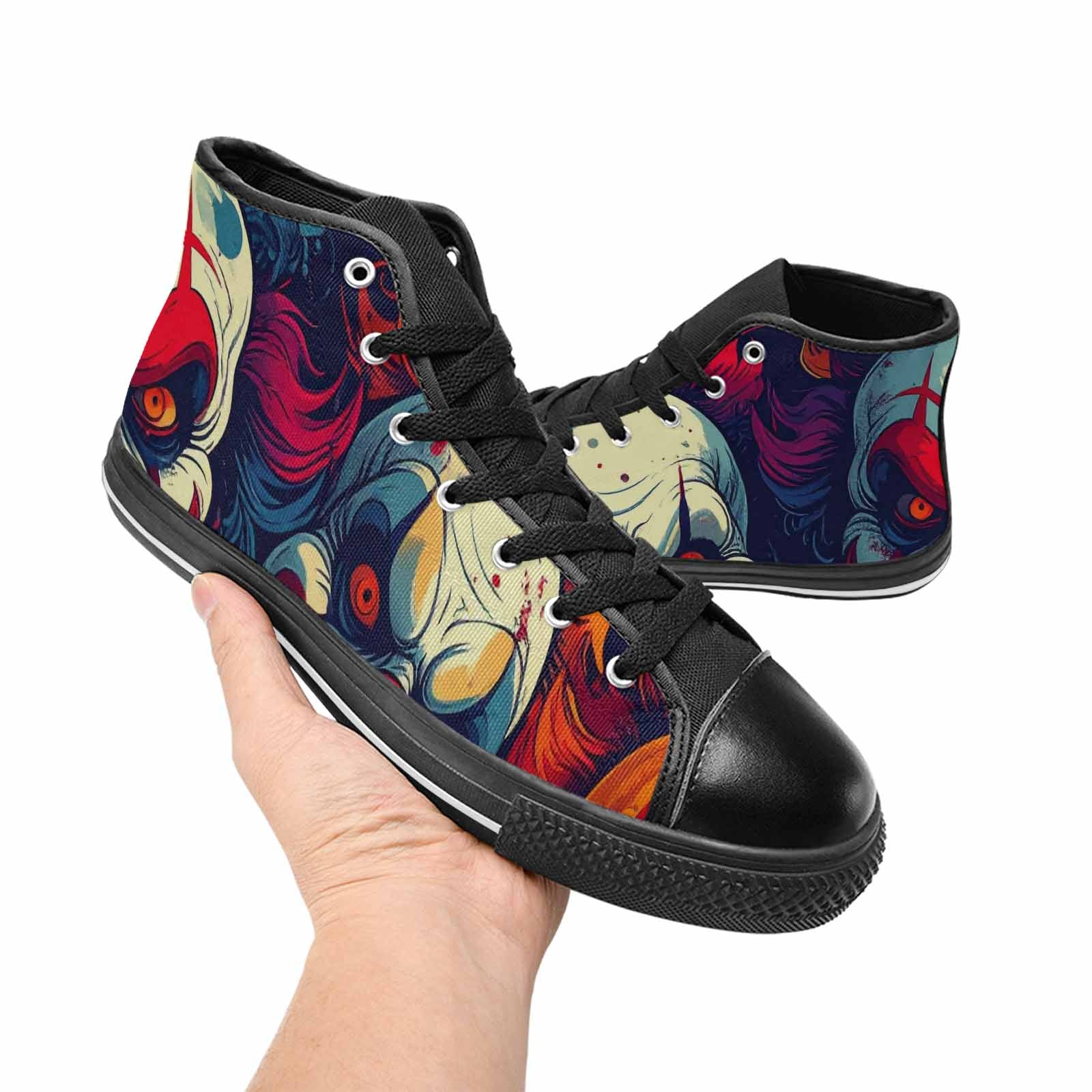 MEN'S Evil Clown Cartoon High Top Canvas Wallpaper Art Custom Sneakers