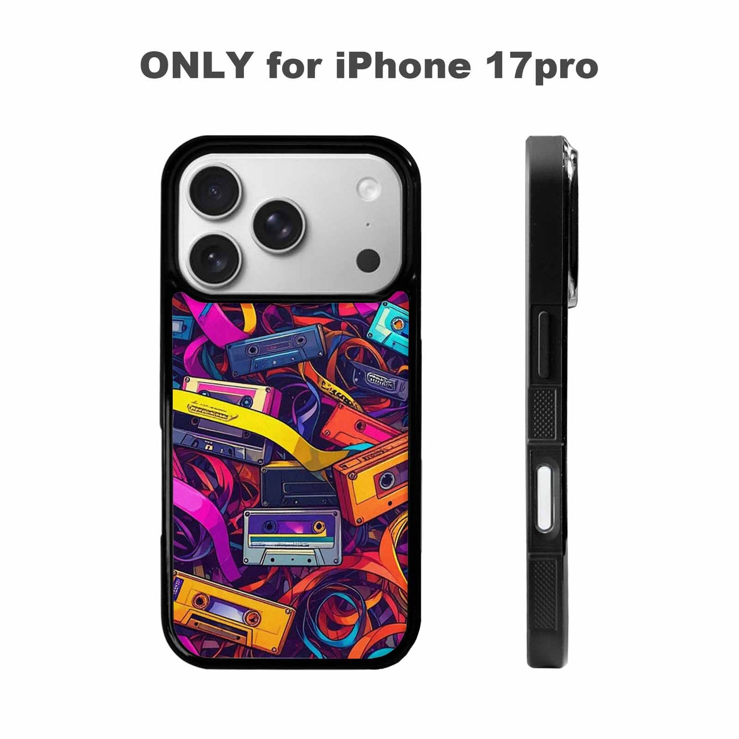 iPhone 17 Pro Case — Retro Cassette Tape Pattern Hundreds Retro, Custom Print Case Cover