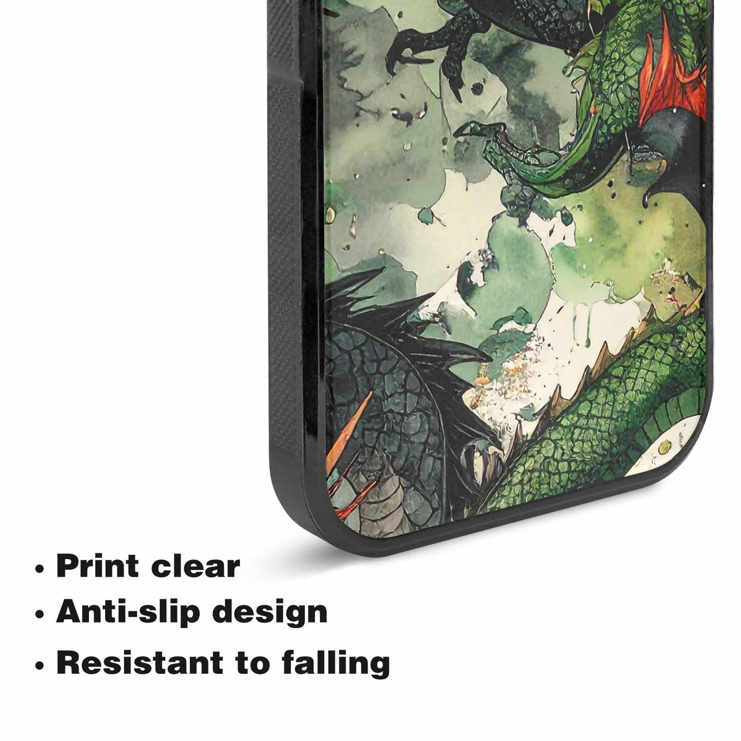 iPhone 15 Plus Case — Dragon Scale Black Green Ink Dragons, Custom Print Case Cover