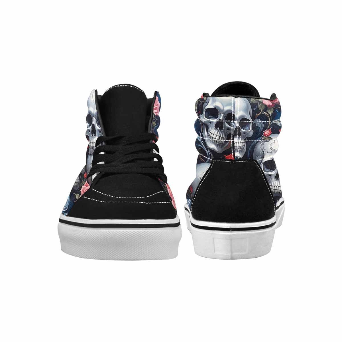 WOMEN'S Skulls Roses Chrome Airbrush High Top Canvas Wallpaper Art Custom Shoes