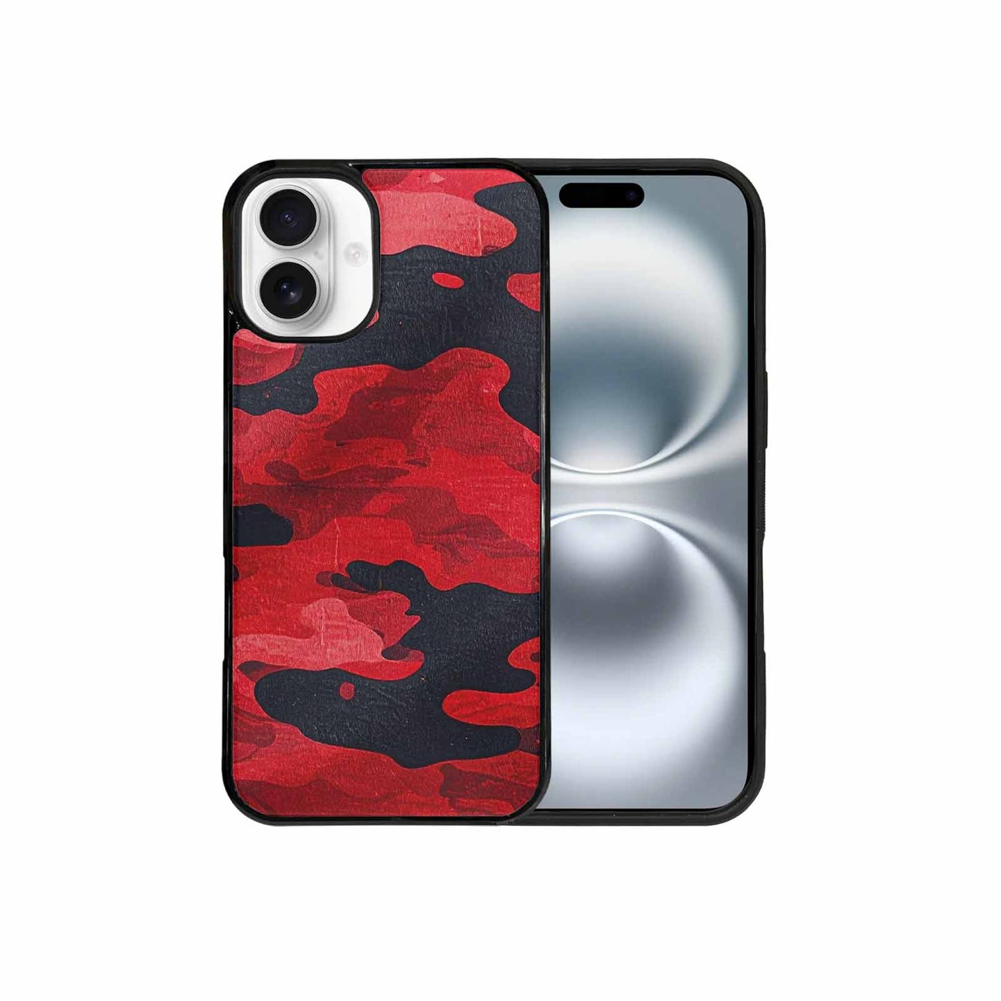 iPhone 16 Plus Case — Tactical Camo Red Black, Custom Printed Phone Case