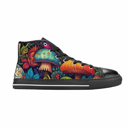 MEN'S Mushrooms And Skulls High Top Canvas Wallpaper Art Custom Sneakers