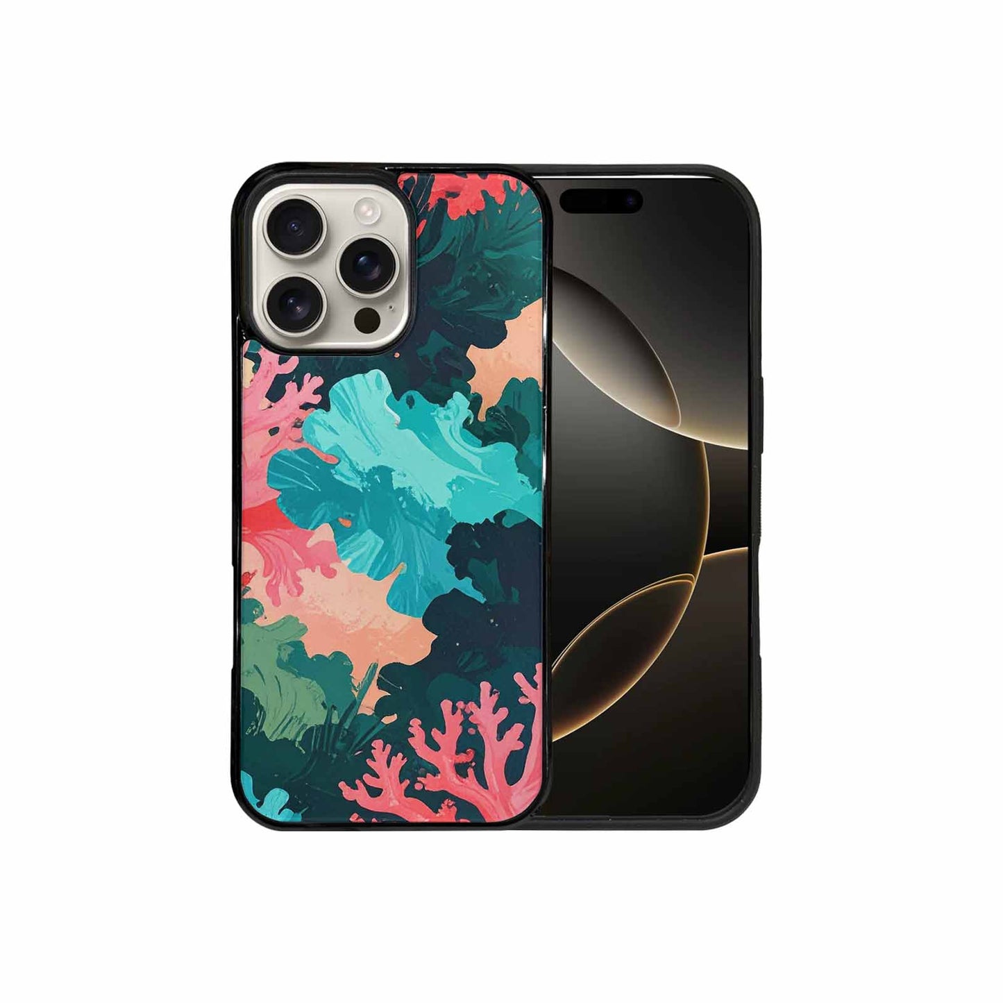 iPhone 16 Pro Max Case — Camo Coral Turquoise, Custom Printed Phone Case