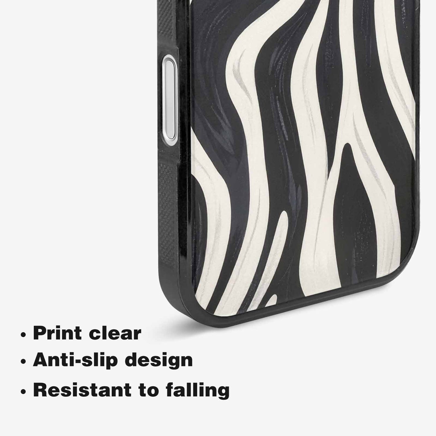 iPhone 16 Case — Modern Zebra Stripe Print Crisp Black, Custom Printed Phone Case