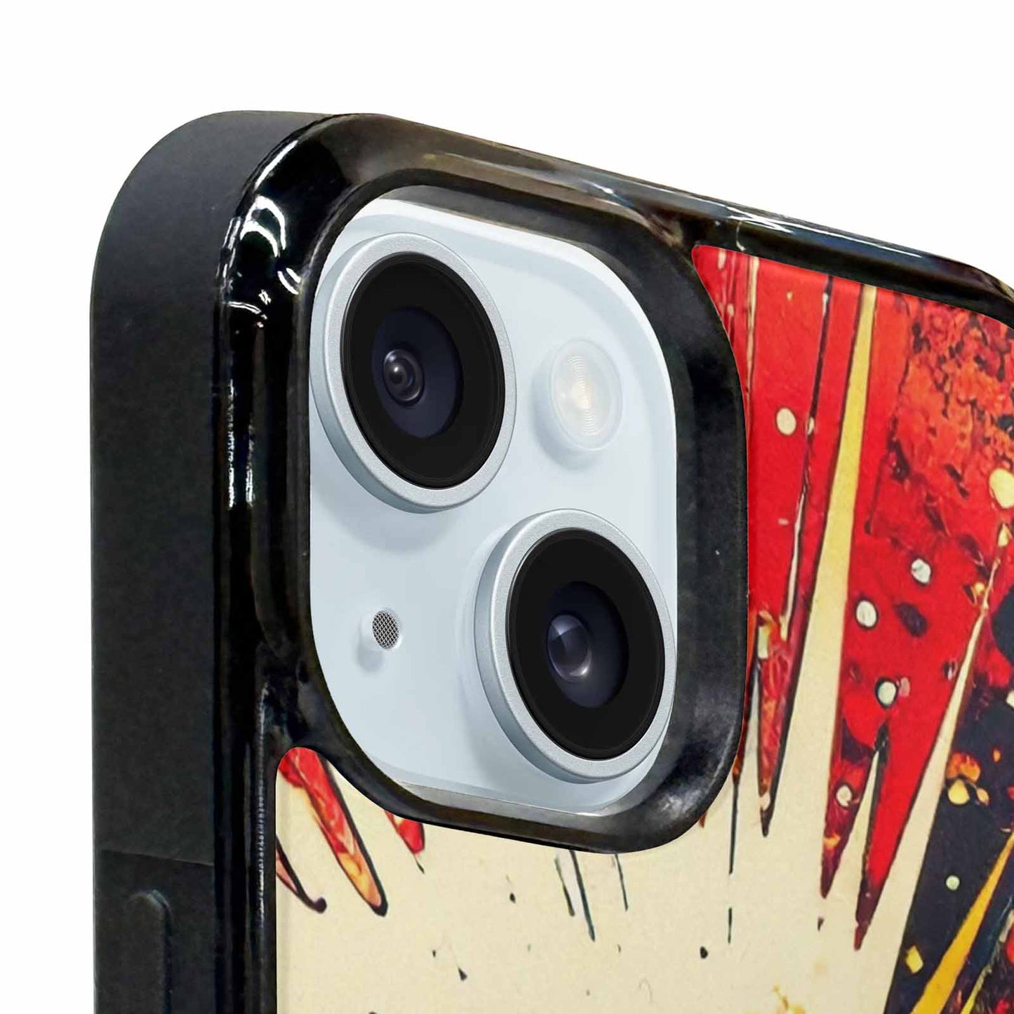 iPhone 15 Plus Case — Comic Halftone Comic Bursts Pattern Hundreds, Custom Phone Case
