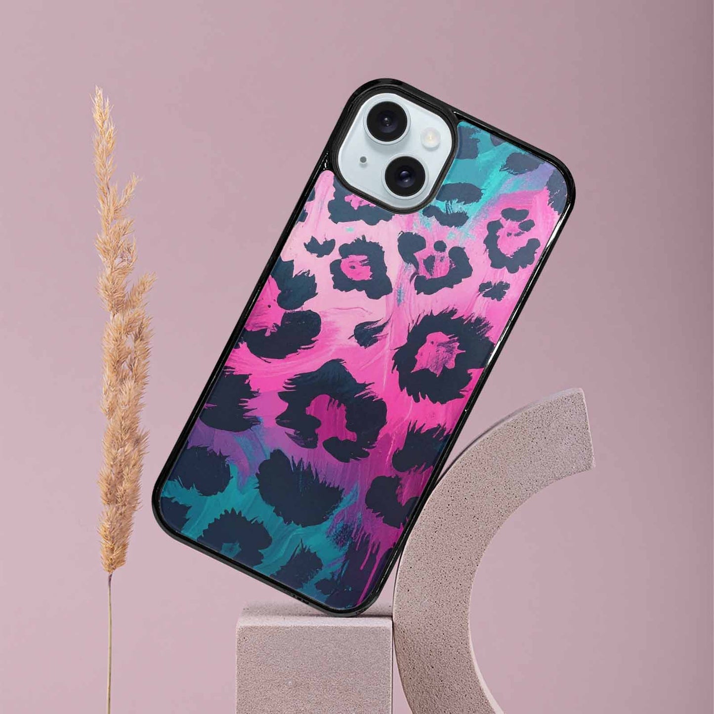 iPhone 15 Plus Case — Leopard Neon Pink Teal Airbrush, Custom Art Phone Cover