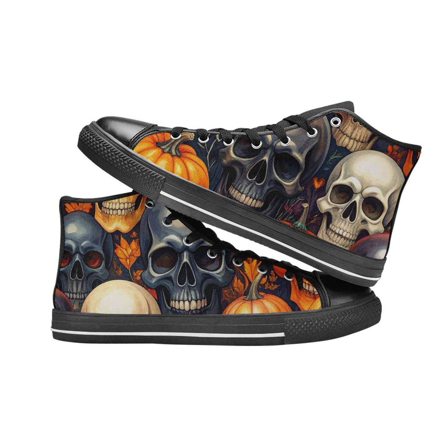 WOMEN'S Skulls - Halloween High Top Canvas Wallpaper Art Custom Sneakers