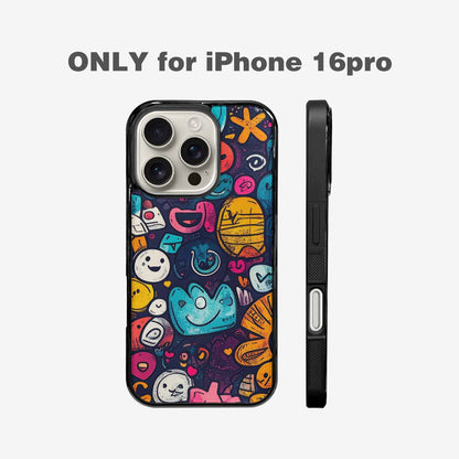 iPhone 16 Pro Case — Hand Drawn Icon Doodle Pattern Hundreds, Unique Phone Case Design