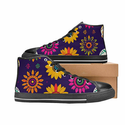 MEN'S Sunflowers And Skulls High Top Canvas Dark Academia Custom Shoes