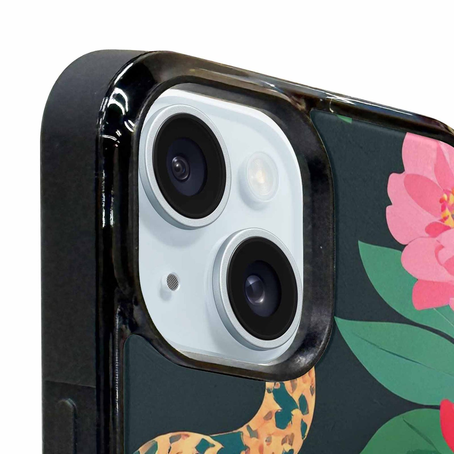 iPhone 15 Plus Case — Floral Snake Print, Custom Printed Phone Case