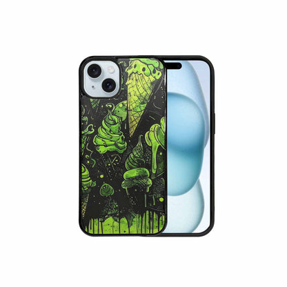 iPhone 15 Plus Case — Ice Cream Motif Black Green Ink, Original Design Phone Case
