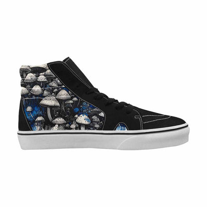 WOMEN'S Mushrooms Black & Blue Ink High Top Canvas Wearable Art Vivid Original Art Sneakers