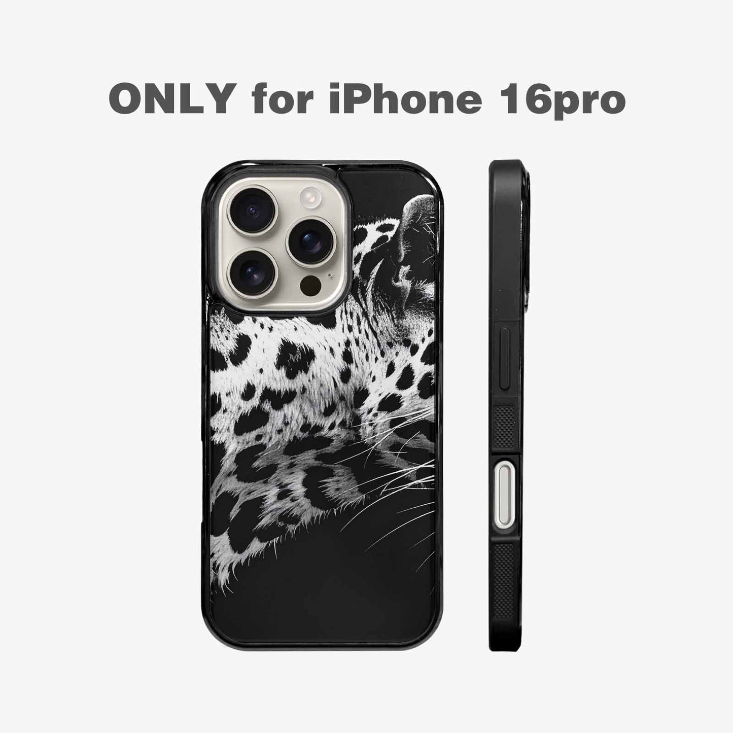 iPhone 16 Pro Case — Leopard Print Black And White Style, Unique Phone Case Design